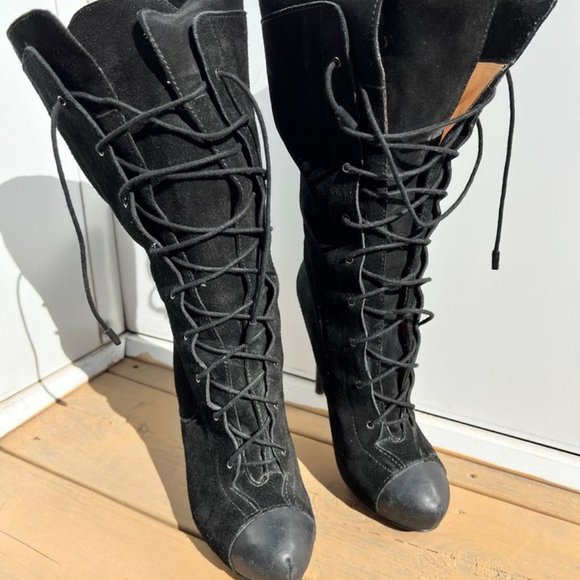 L.A.M.B. Black Lace Up Prudence Boots - Picture 2 of 9